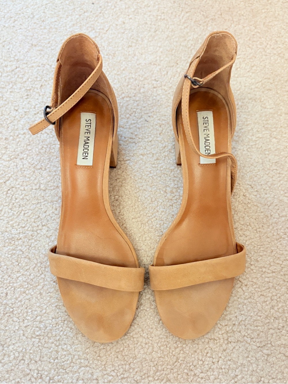 🤍Steve Madden Tan Suede Ankle-Strap Block Heel Sandals🤍 size 9